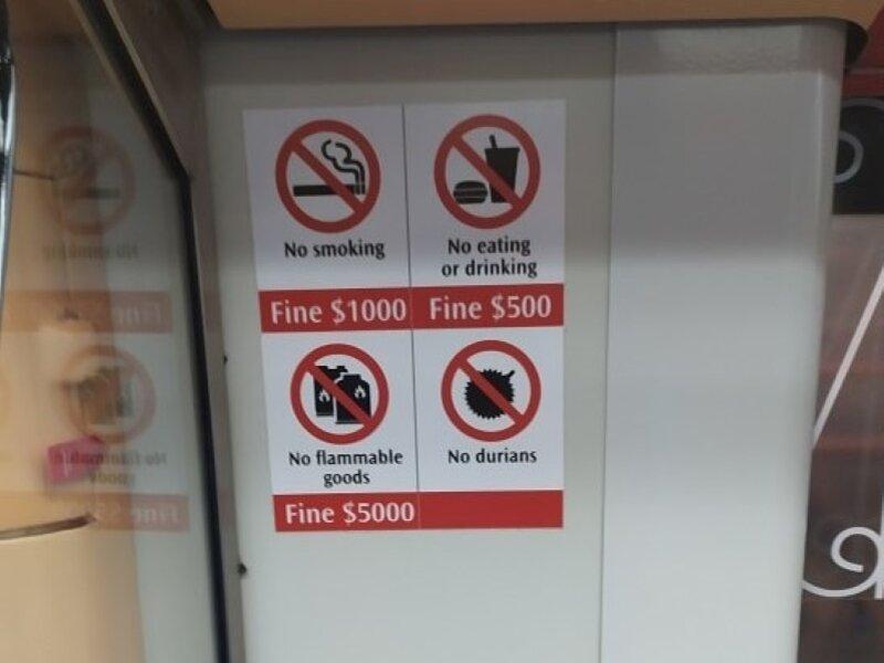 Запрещающие наклейки в метро Сингапура. Фото с сайта https://singapore-holiday.ru/