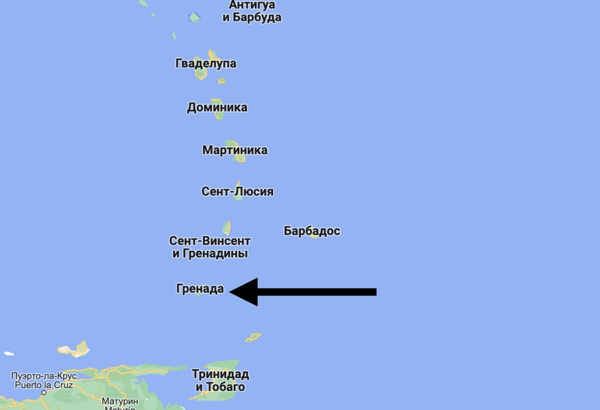 Каждая надпись возле островов – это отдельное государство. Гренада – одно из них