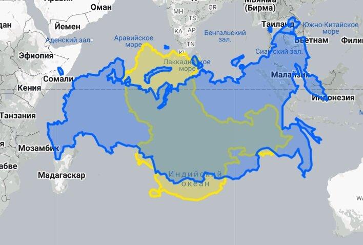 Как вы понимаете, реальный размер стран и материков существенно отличается от карт на плоскости.-4