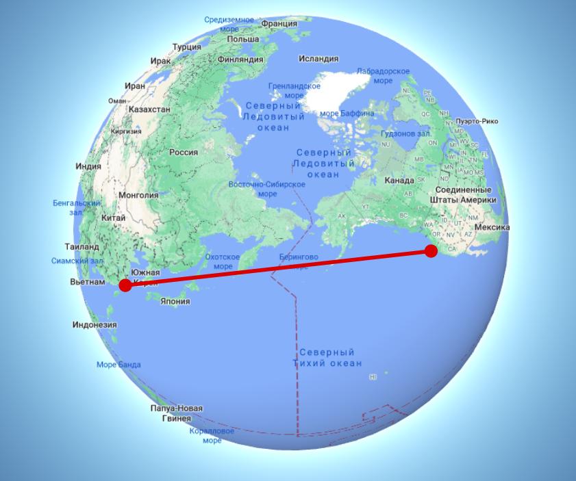 Ведь кратчайший путь должен лежать через середину Тихого океана? На самом деле – нет. Корабли описывают огромную дугу, которая дугой не является. Это – прямая линия. Да-да.-10