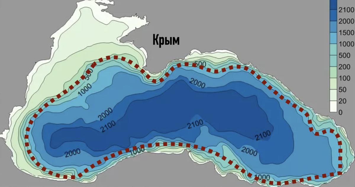 Красный пунктир – примерный границы древнего озера